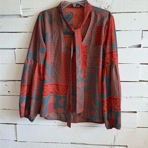 BLVD Coral and Teal Patterned Top